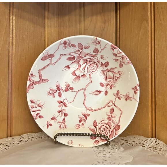 Vintage Ridgway English Shadow Rose Red White Transferware Cereal Bowl - Picture 1 of 4